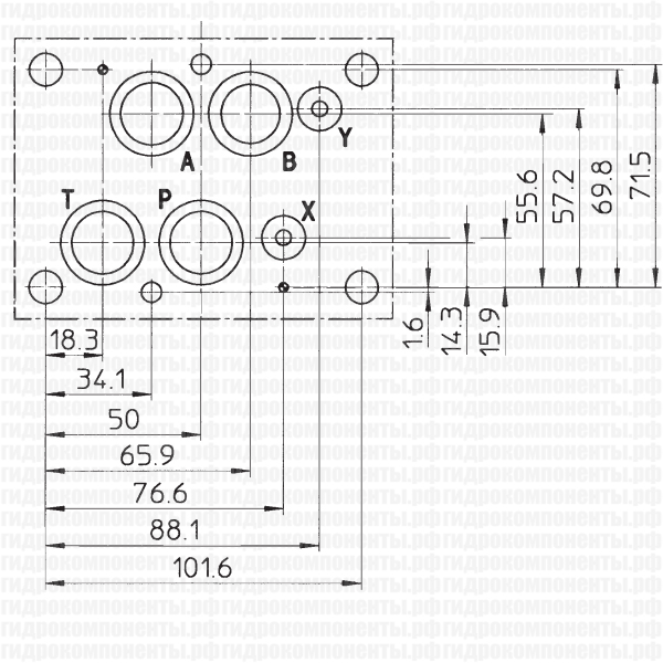 JPR212, JPR213, JPR214 ATOS CETOP 7 монтажная поверхность CETOP 7 (ISO 07, Ду=16 мм) JPR-212, JPR-213, JPR-214 ATOS